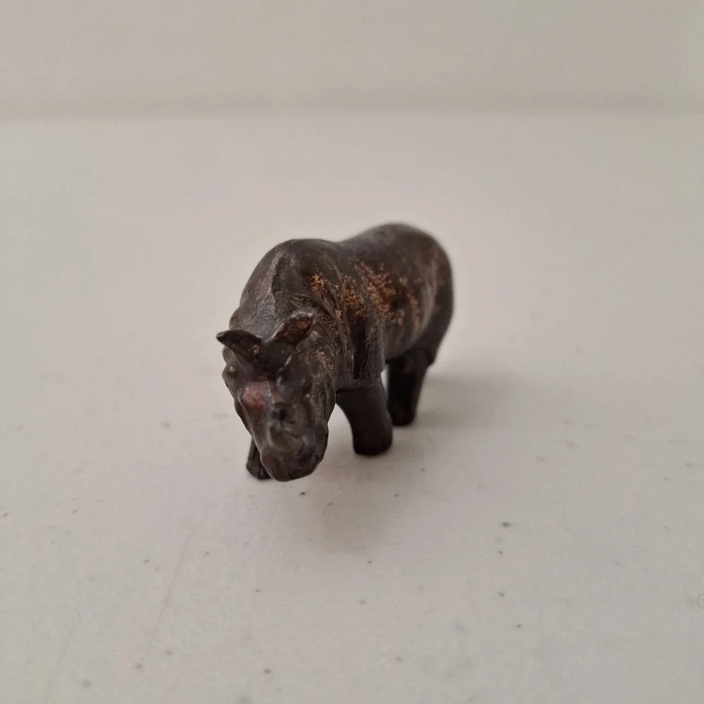 Early Antique Brass Rhinoceros Figure Miniature 2.75